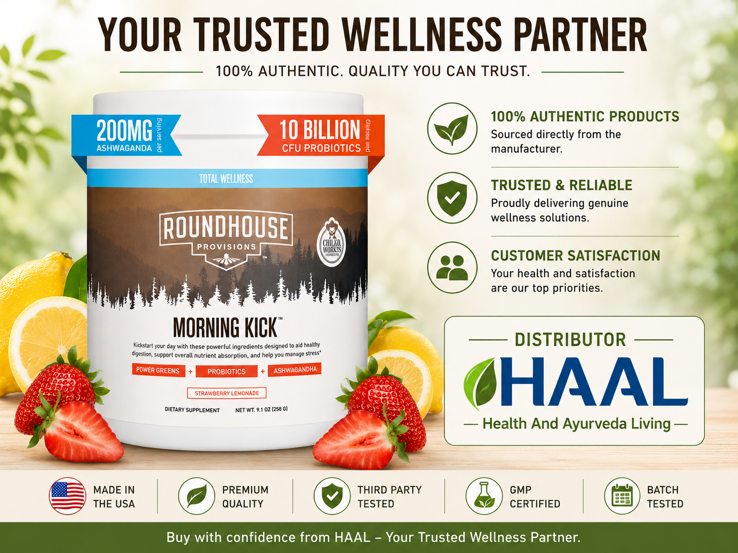 Roundhouse Morning Kick Provisions Greens Powder by Chuck Norris – Strawberry Lemonade Flavor , 30 Servings