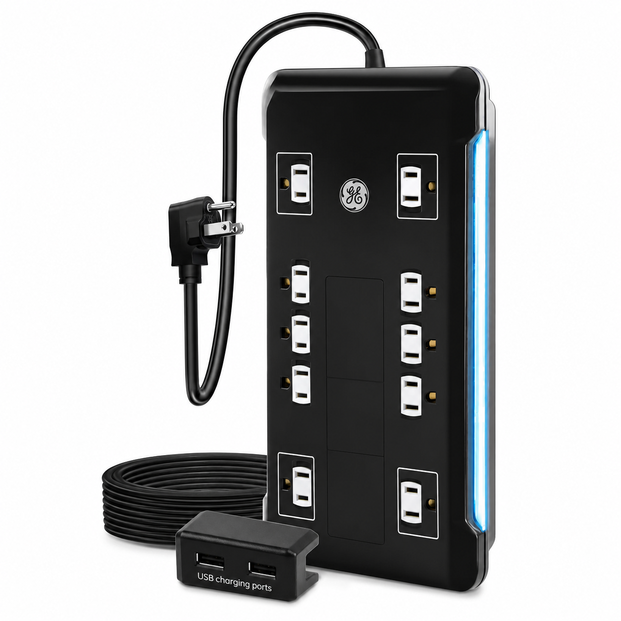 GE UltraPro Surge Protector with USB Charging Dock — 10 Outlets + 2 USB Ports, 2880J