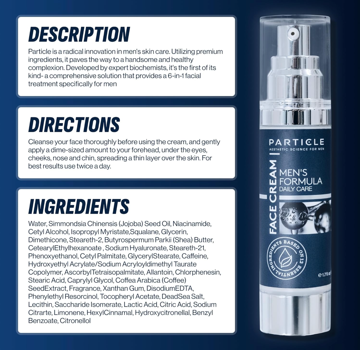 Particle Face Cream for Men, 6 in 1 Hydrating daily Men's moisturizer - 1.7 fl oz