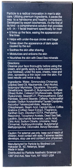 Product label with text and directions on a blue background